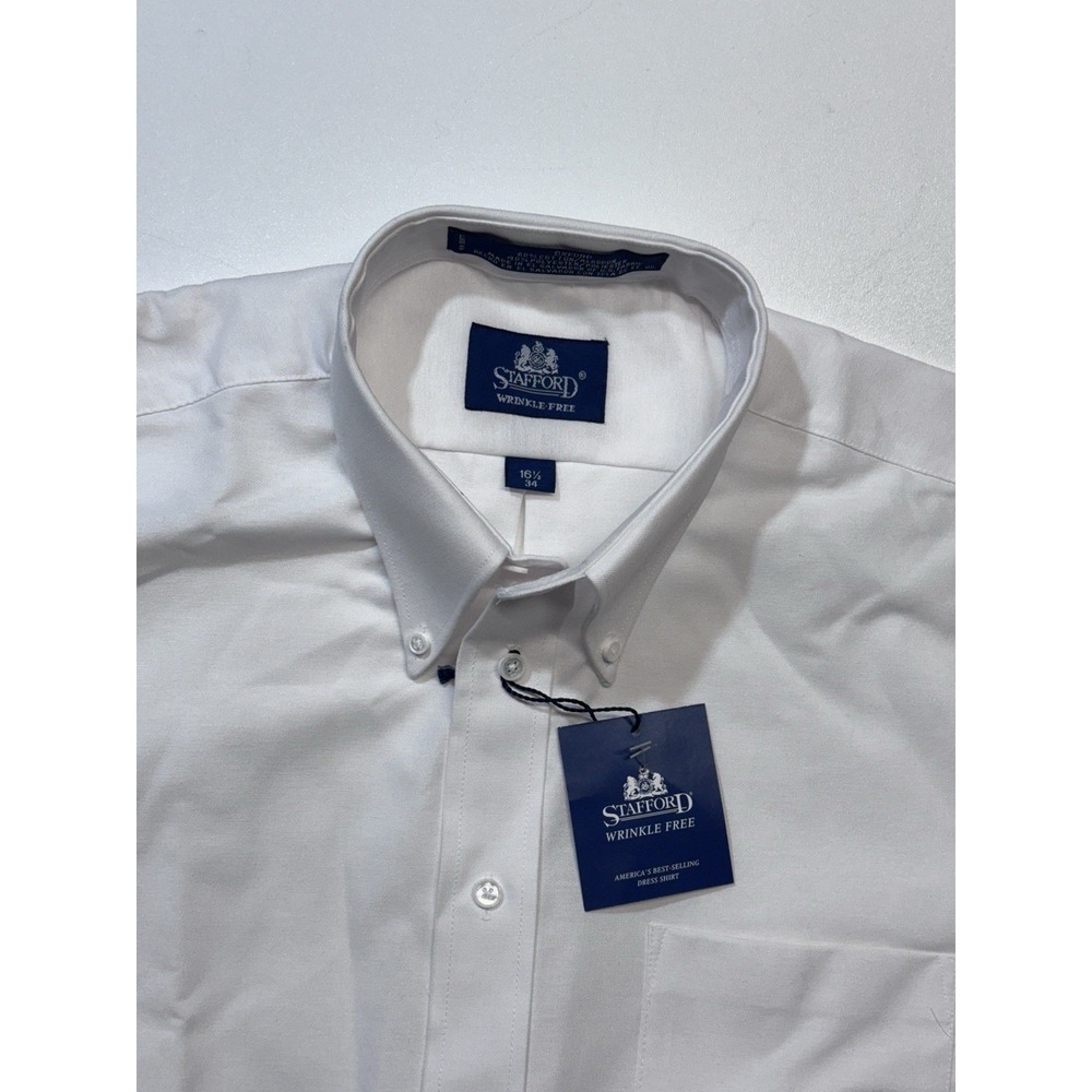 NWT Stafford 16 1/2 34 Wrinkle Free Oxford Dress Shirt All White Mens
